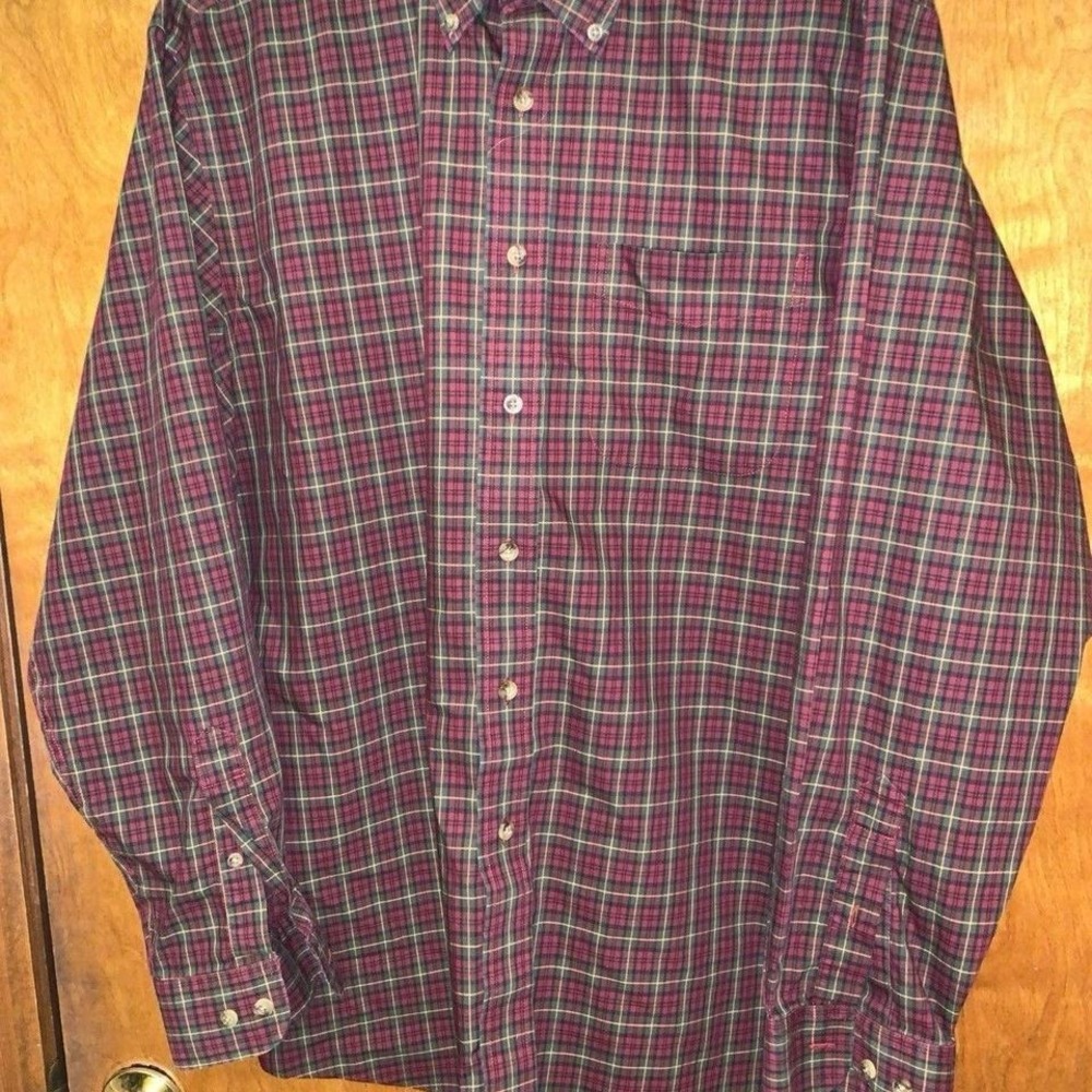 LL Bean Wrinkle Free Mens Long Sleeve Button Down Shirt Sz L Burgundy